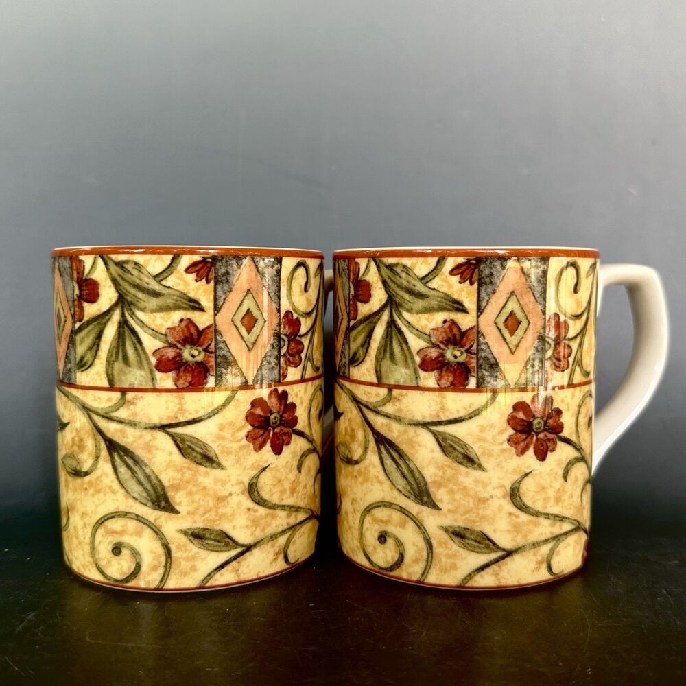 Royal Doulton Cinnabar TC1217 Coffee Tea Mugs Set 2 Farmhouse Boho China I996